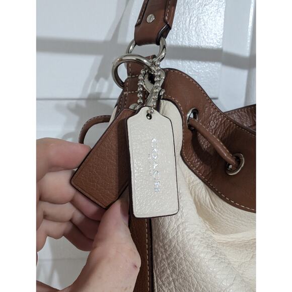 Coach F37680 Mickie Drawstring Spectator Leather Shoulder Chalk & Saddle Pebble - Picture 7 of 9